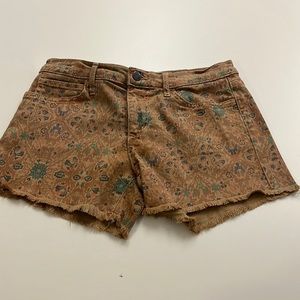 Joe’s size 26, Frayed bottom brown and green flowered shorts.
